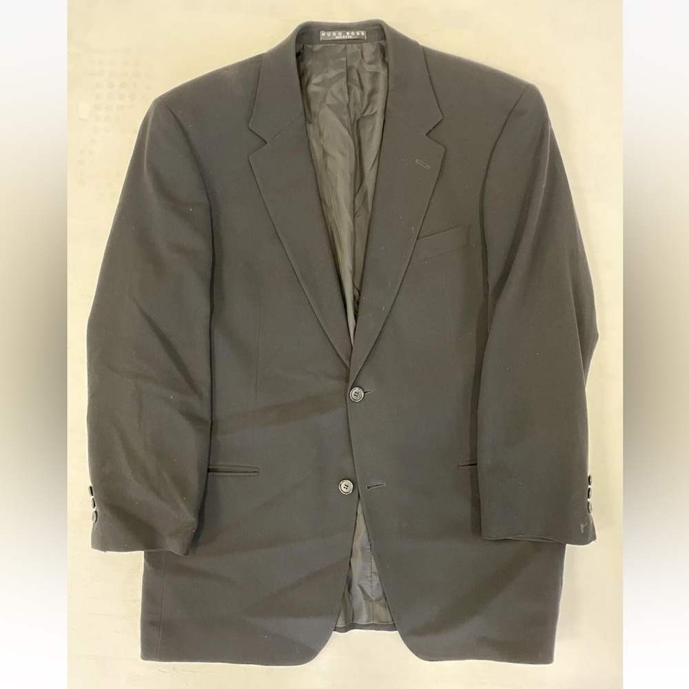HUGO BOSS Made In USA Almost Vintage Wool Crepe Jacket in Black Size 42 R